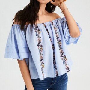 American Eagle Off the Shoulder Ballon Sleeves Floral Top Size Extra Small NWT